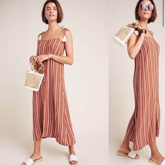 Faithfull the Brand x Anthropologie Terracotta and White Striped Midi Dress - Picture 2 of 5